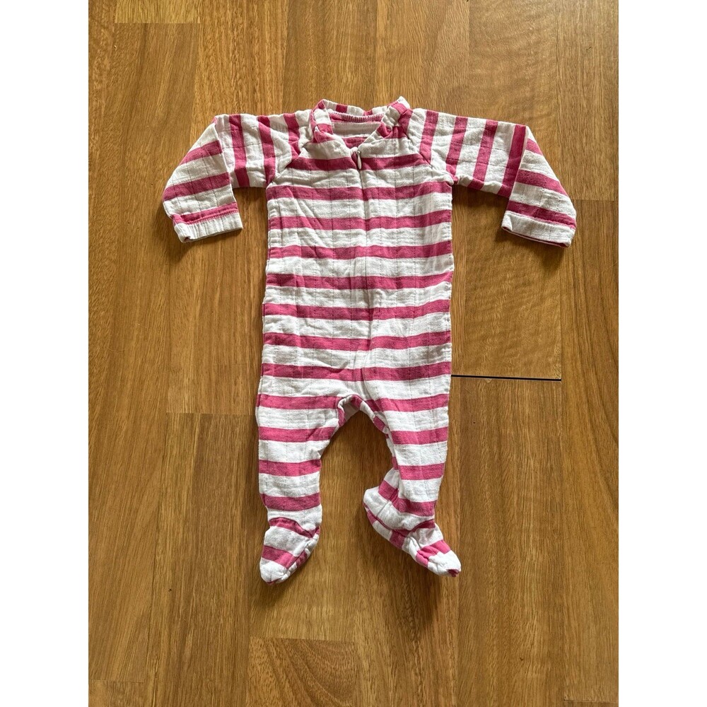 ADEN + ANAISE cotton Baby girl pink and white striped footie pajamas